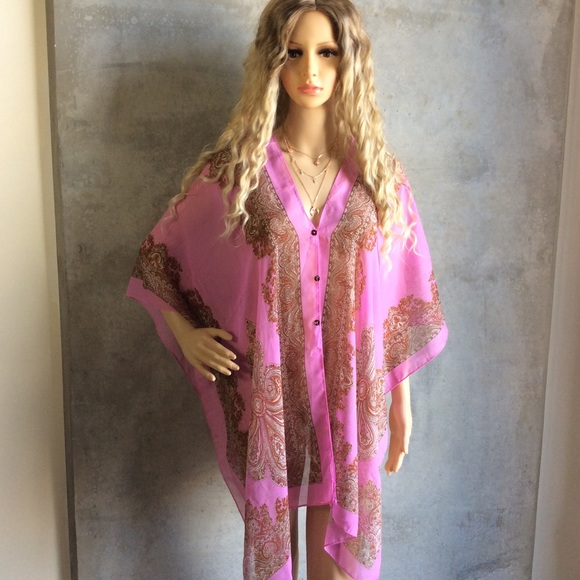 🌸BOHO PINK SHAWL SCARF KAFTAN COVER BEACH PAISLEY - Picture 2 of 7